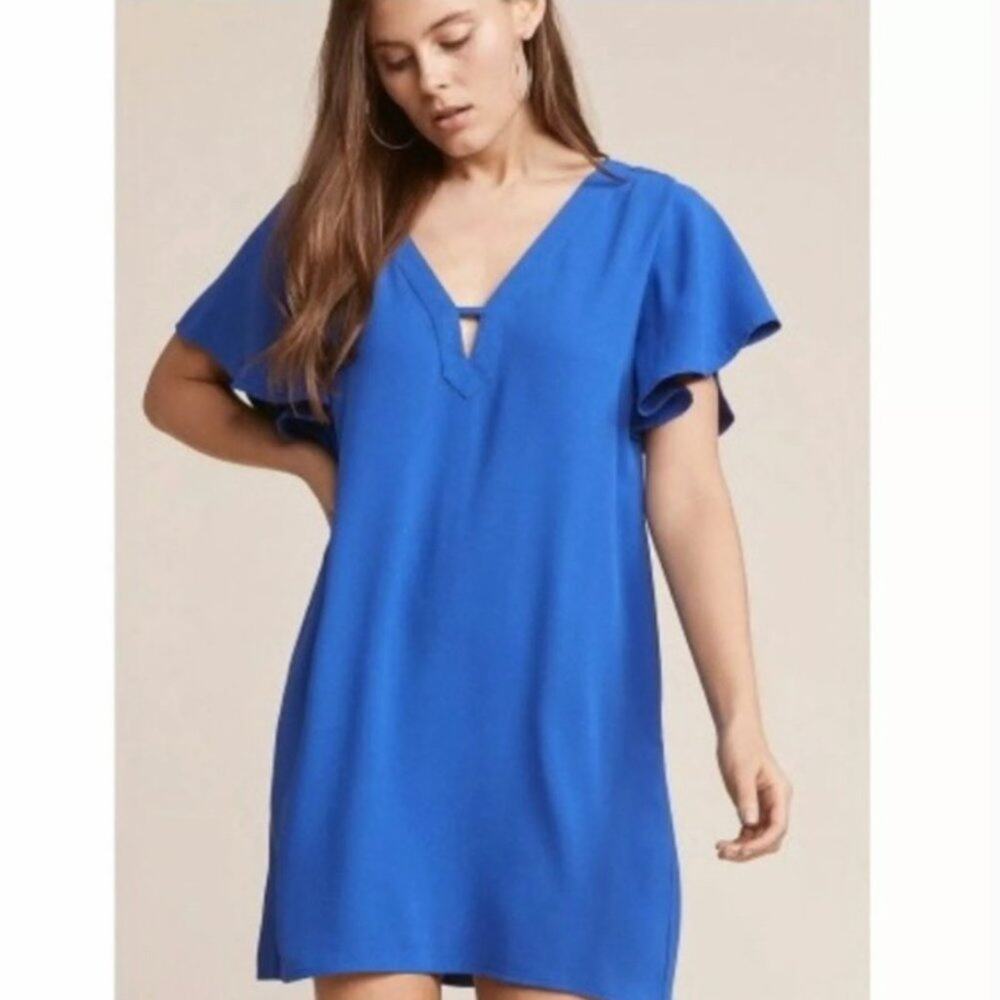 Jack by BB Dakota Deep V-Neck Shift Dress - Size Large - Royal Blue